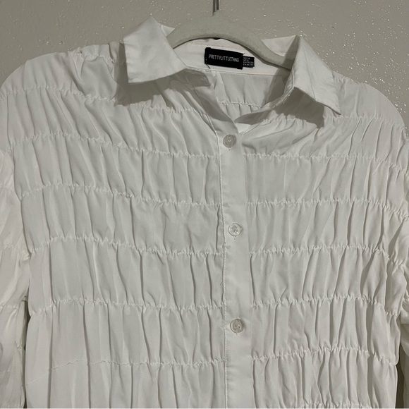 PLT Textured White Long Sleeve Blouse Size 6 - Picture 2 of 5